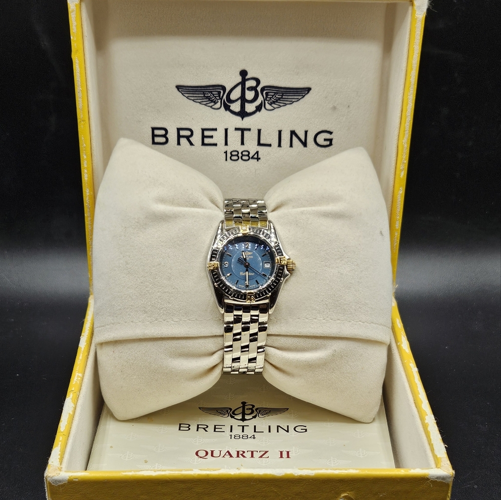 Breitling Quartz II Watch with Blue Dial & 18kt Gold